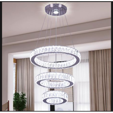 Lustre de plafond en cristal 3 anneaux lustre suspendu dans le salon décoration de la maison de luxe cuisine lumière éclairage LED-Chrome-Modifiable (1/5)