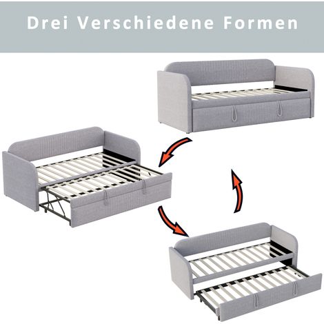 Lit escamotable canapé convertible 90/180x190 cm, rayures verticales, sommier intégré, tissu lin respirant et doux, gris clair, meuble multifonction 2-en-1 (1/5)
