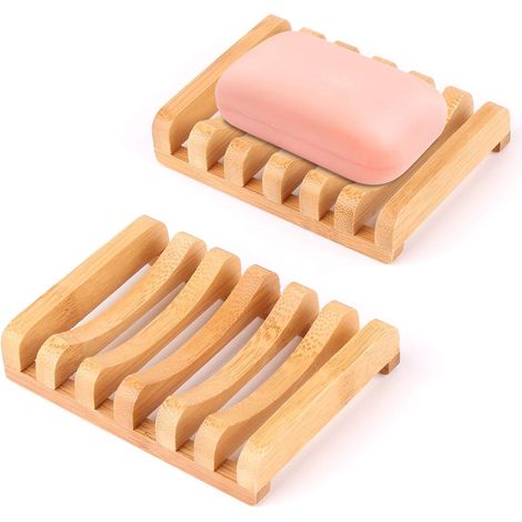 2 Porte-savons,Bambou naturel,Design ventilé,Support savon,Salle de bain Cuisine (1/5)
