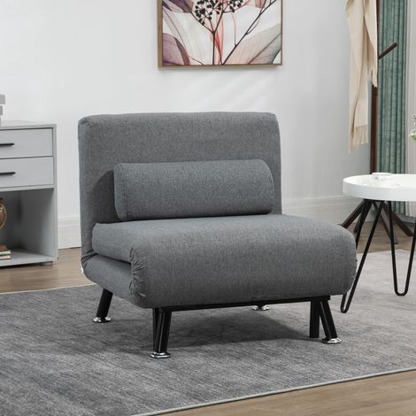 Poltrona pieghevole con funzione letto, reclinabile pieghevole effetto lino, schienale regolabile, 75 x 70 x 75 cm, grigio scuro (1/5)