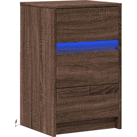 Mesita de noche con luz LED y 3 cajones 38 x 34 x 61 cm madera de ingeniería marrón DEC032799 (1/5)