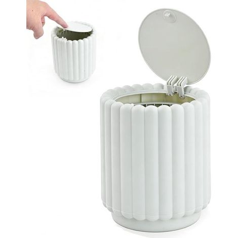 Mini-Tischabfalleimer Abfalleimer mit Deckel Weiß Kompakter Tischabfalleimer Deckel zum Drücken Kunststoff Modernes Design Für Büro Schlafzimmer 15 cm (1/5)