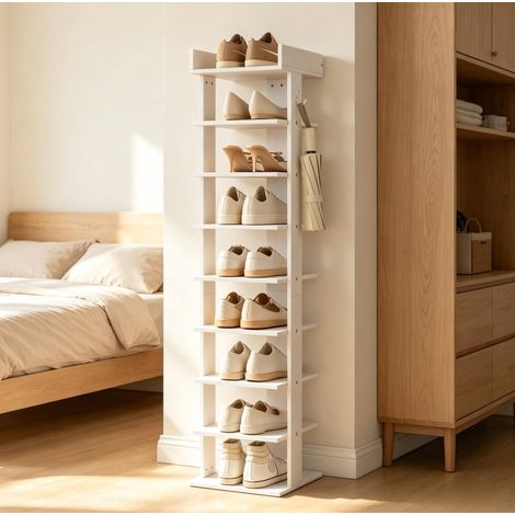 9-stöckiger Schuhschrank für 9 Paar, Oberablage und 2 Haken, weiß HAVRYA (1/5)