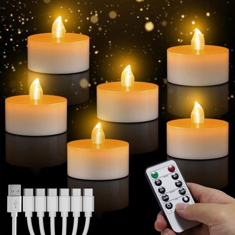 Bougies LED rechargeables - - Jaune chaud - Sans flamme - Télécommande incluse - Fonction minuterie (1/5)