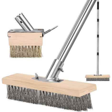 Set mit 2 Drahtbürsten, verstellbarer Griff 165 cm, Edelstahl, für Terrassen und Gehwege (1/5)