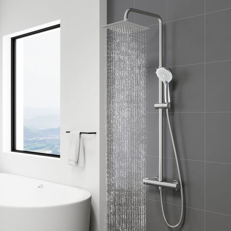 Sky Bathroom Thermostatic Mixer Shower Set Square Chrome Dual Head Expose