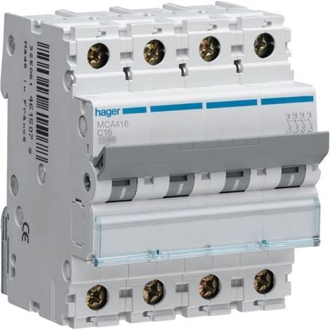 HAGER MCA416 Automático magnetotérmico M curva-C 6kA 4P 16A