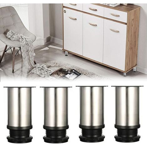 Pieds De Meuble Réglables - Acier Inoxydable Brossé - Hauteur Réglable 0 À 15 mm - Pour Table Armoire Chaise - Lot De 4 (1/5)