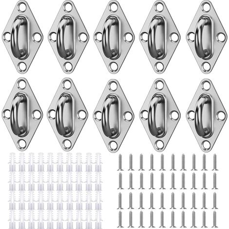 Plaques à Oeillets Rhombic,10 Pièces Platine Oeillet Inox M5 Kit de Crochet Plafond Charge Lourde,Crochet Suspension Plafond Fixation Support Anneau Mural Crochets D'ancrage pour Accrocher Objets