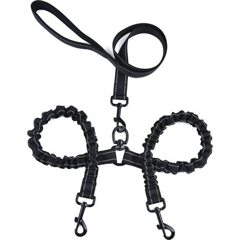 Correa doble para dos perros con acolchado elástico, ideal para paseos. Arnés para perros con correa doble. (1/5)