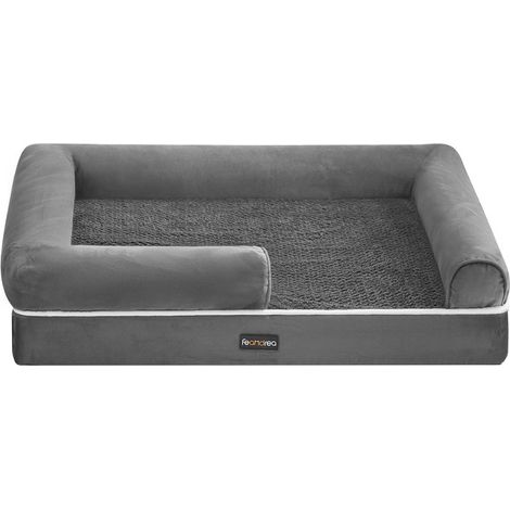 Panier pour Chien Orthopédique, Canapé, Lit pour Animaux, Rembourrage Moelleux, Bords Rehaussés, Housse Amovible et Lavable, 91 x 71 x 20 cm, Antidérapant, Gris Clair (1/5)