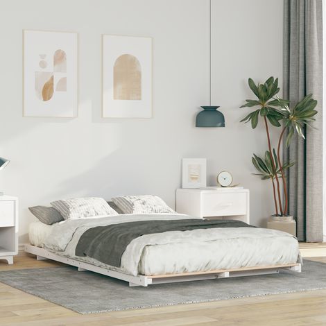 vidaXL Cadre de lit Blanc 140 x 190 cm Pin massif (1/5)