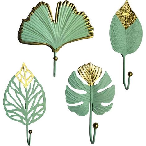 Vert - Mini-étagère murale en métal, 4 pièces, en forme de feuille, idéale pour suspendre les vêtements. (1/2)
