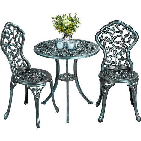 Yaheetech Ensemble de Bistrot en Métal 3 Pièces Set Bistrot Design Vintage Feuillage Table de Jardin et 2 Chaises pour Terrasse Véranda Balcon Porche Cour Vert (1/5)