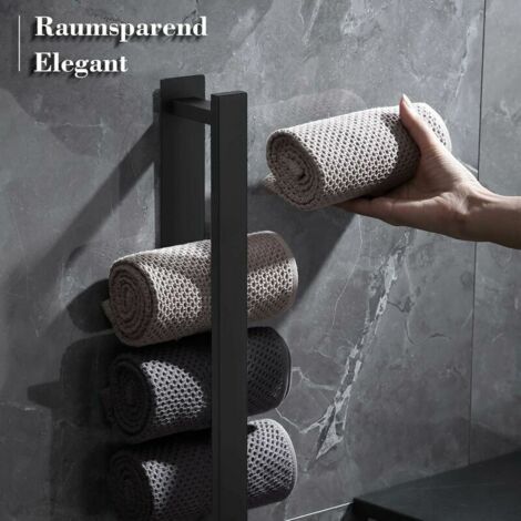 NALOOKAMIC Porte serviette sans perçage, porte serviette noir, porte serviette salle de bain, porte serviette invité, porte serviette mural inox mat, porte serviette bain. (40cm