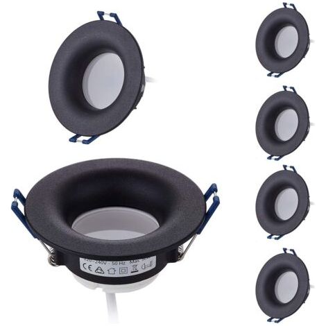 Lot 6 Spots LED Encastrables Complet Noir Rond avec Ampoules GU10 Module Blanc Chaud 3000K 5W 430lm eqv. 50W IP20 Dimmable, Spot encastrable Ø 68mm (1/5)