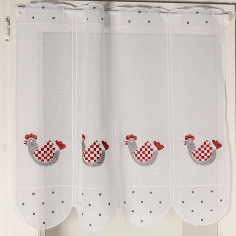 Brise bise aux broderies de poules Bordeaux 90x60 cm