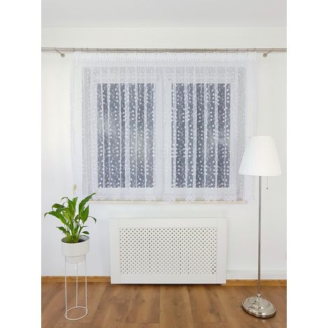 Cortina marquesina de 400x150 cm con cinta fruncidora - blanca, estampado de bolas que imita árboles (1/5)