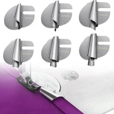 Sewing Rolled Hemmer Foot, 6 pcs Sewing Rolled Hemmer Foot, Sewing Machine Binder, Rolled Hem Presser Foot, Sewing Machine Binding, 3-8 mm Rolled Hem Foot for Industrial (1/5)