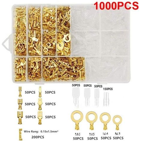 1000 Stück Crimp-Anschlussklemmen, isolierte Klemmenblöcke, Stecker und Buchsen, 2,8 4,8 6,3 mm, vergoldet (1/4)