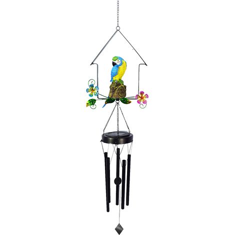Carillon solaire à LED pour extérieur, à suspendre, avec veilleuse blanc chaud, étanche et de forme mignonne, idéal pour jardin, terrasse ou cour. Crochet inclus. (1/5)