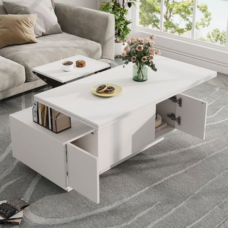 Table basse 100x50x40, design moderne table basse salon, plateau relevable double, rangement intégré (1/5)
