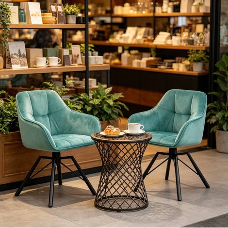 Chaise salle manger pivotante lot de 2 turquoise velours OKMYHOME (1/5)