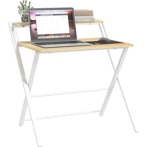 HOMCOM mesa de escritorio plegable mesa de estudio con estante superior estilo moderno para sala oficina dormitorio 81,5x70x84 cm (1/5)