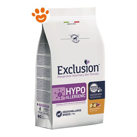 Exclusion Dog Hypoallergenic Adult Medium Large Breed Anatra e Patate - Sacco 2 Kg - Cibo Secco Cani