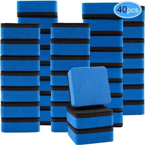 Effaceurs pour tableau blanc - Effaceurs magnétiques pour tableau blanc - Lavables et réutilisables - Pour enfants et adultes - Lot de 40 - Bleus (1/5)