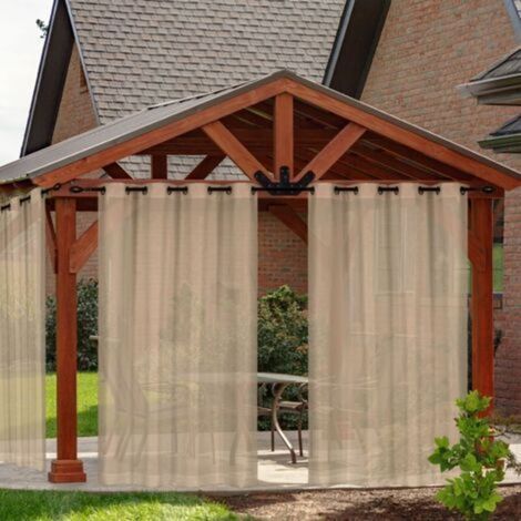 Rideaux de terrasse extérieurs, rideaux en tulle imperméables avec œillets pour décoration de jardin de terrasse, lot de 2, marron, 132x274 cm (1/5)