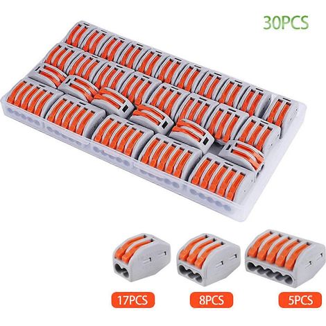 Lot de 30 bornes à connexion rapide avec levier, serre-câbles électriques, cosses de câble, connecteur de dérivation, connecteur compact à 2 conducteurs (1/5)