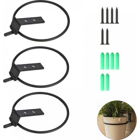 Anneaux pour pots de fleurs - Supports pour plantes - Pliables - Crochets muraux en métal pour pots de fleurs - Lot de 3 - 6 pouces (1/5)