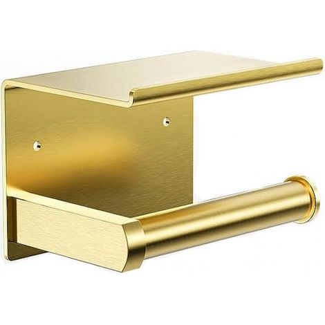 Self-adhesive toilet paper holder, matte stainless steel, wall-mounted, can be glued or drilled for installation, gold color. (1/3)