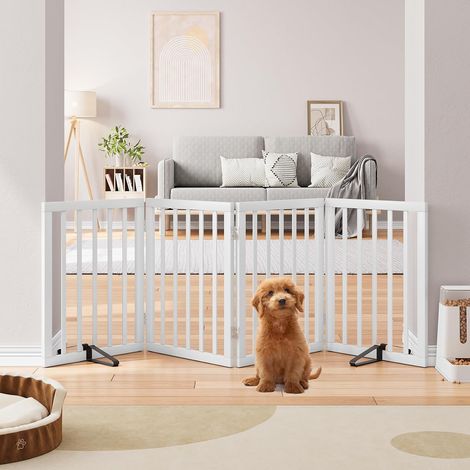 Barrière pour chiens et barrières pour animaux de compagnie à poser librement pour portes et escaliers, 60 cm (H) - Porte pour chiots à 4 panneaux avec 2 supports métalliques entièrement (1/5)