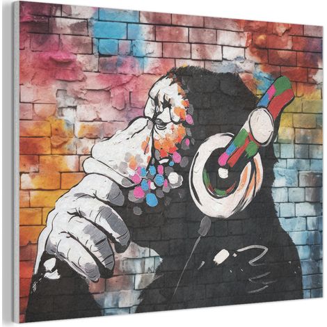 TABLEAU ACOUSTIQUE Singe - Graffiti - Musique Décoration Murale Feutre 100x70 cm (1/5)