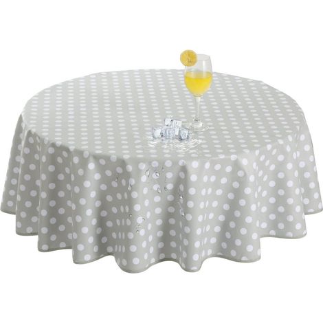 Nappe ronde en toile cirée 140 cm Gris Pois Résistant aux intempéries Lavable en machine PVC 350GSM