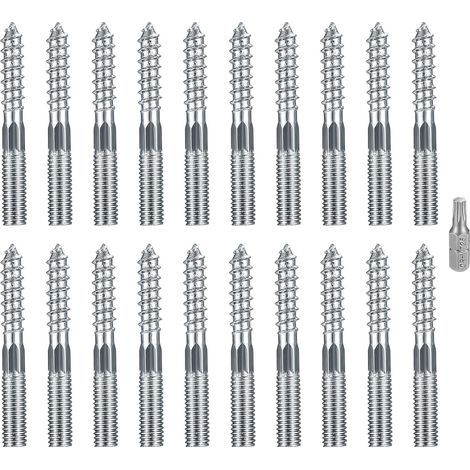 20 Pcs - Vis Double Filetage M8 - Boulon De Suspension Torx - Fixation Béton Et Bois - Acier Au Carbone - Argent - M8x60mm (1/5)