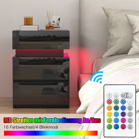 Table de Chevet LED Multifonction avec Tiroir & Étagère Ouverte - Panneau de Particules 40x35x55cm, 16 Couleurs RGB, Design Moderne pour Chambre/Salon Économiseur d'Espace (1/4)
