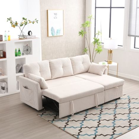 Canapé 3 places convertible, méridienne réversible, canapé d'angle avec sièges-coffres, canapé modulable en L pour salon,Aucun assemblage requis,Beige (1/5)