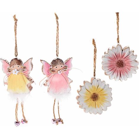 Decorazioni in ceramica colorata da appendere, set da 8 pezzi, Fiore: Ø 8,5 cm