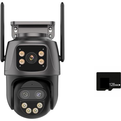 Caméra de sécurité à Domicile 9MP 4K HD caméra IP extérieure 8X Zoom Trois objectifs Double écran PTZ caméra Suivi Automatique sécurité à Domicile CCTV Surveillance 4MP Cam(9MP Add 128G) (1/5)