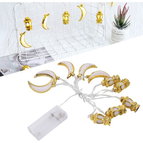 Guirlande lumineuse de 1,5 mètre composée de 10 lampes Ramadan, lampe à pétrole en forme de lune pour l'Aïd al-Fitr, guirlande lumineuse décorative, lumière décorative pour l'Aïd al-Adha, alimentée pa (1/5)