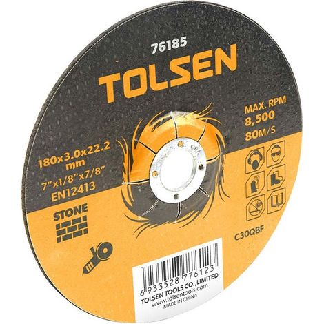 Disco de corte piedra 115 mm 3 mm para amoladoras - TOLSEN, corte preciso y controlado
