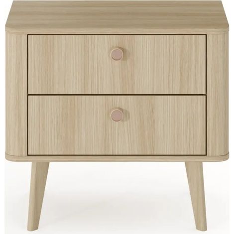 ELORA - Table de chevet 63cm 2 tiroirs pieds bois
