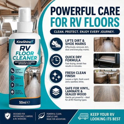 KineShineX RV Floor Cleaner powerfully removes mud, shoe prints, and dust dries quickly and is non-sticky. (1/4)