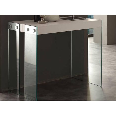 Console extensible verre trempé et bois blanc Zigler (1/5)