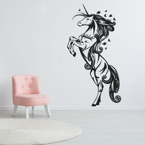 Sticker Mural - Licorne Papillons - 67x129 cm - Noir (1/3)