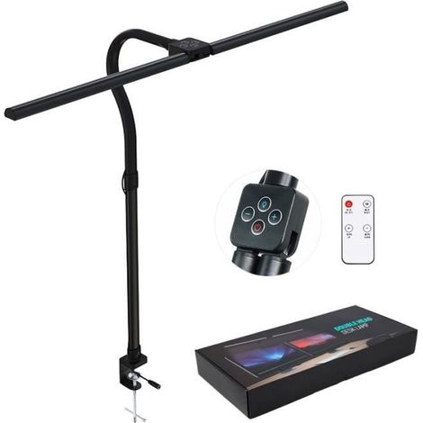 Lampe de bureau LED noire avec télécommande - Double tête - Design contemporain (1/4)