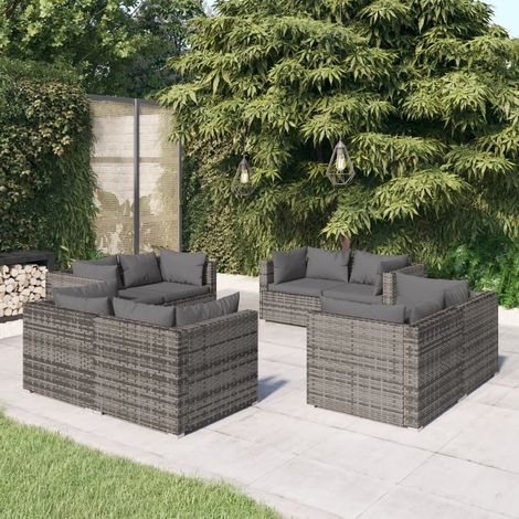 8-tlg. Garten-Lounge-Set mit Kissen Poly Rattan Grau vidaXL (1/5)